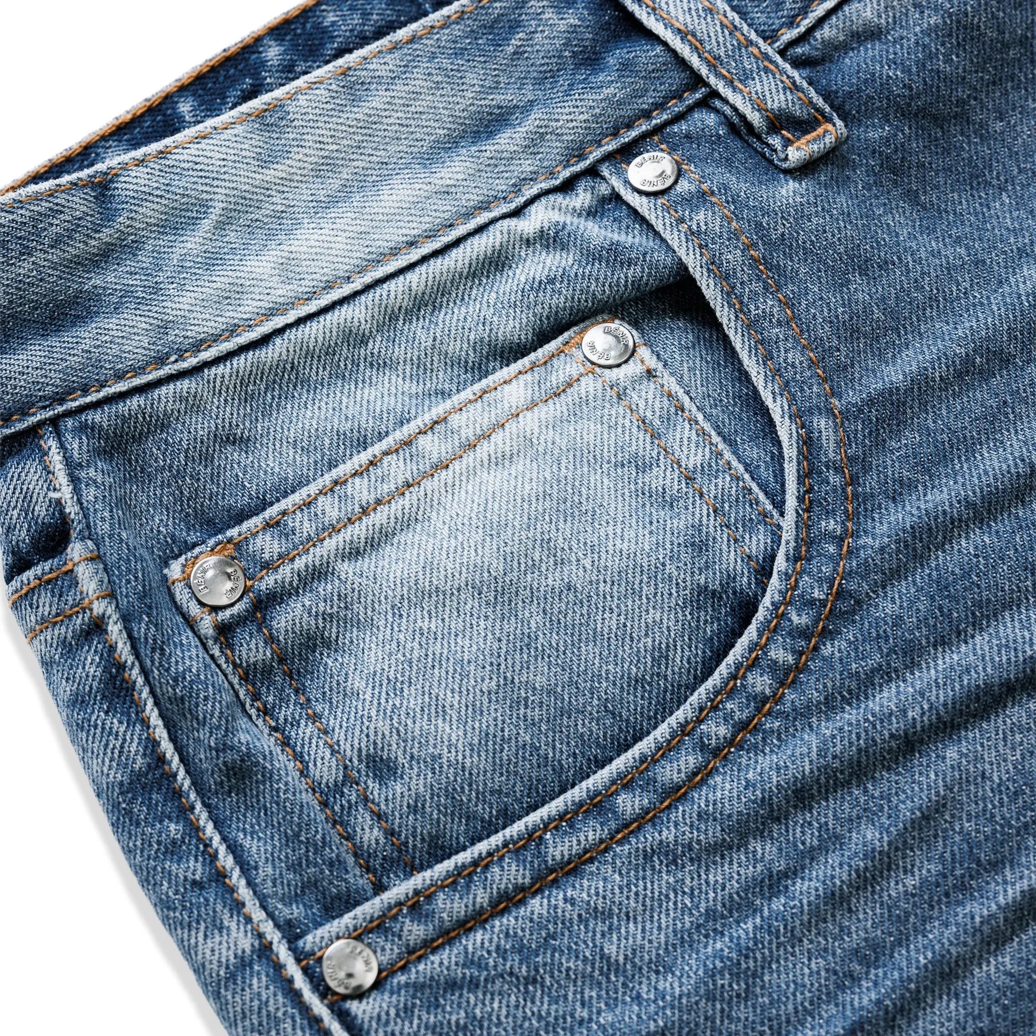 Detailed View of Bénir Clothing Relaxed Ripple Classic Blue Jeans CRUMP-BLU